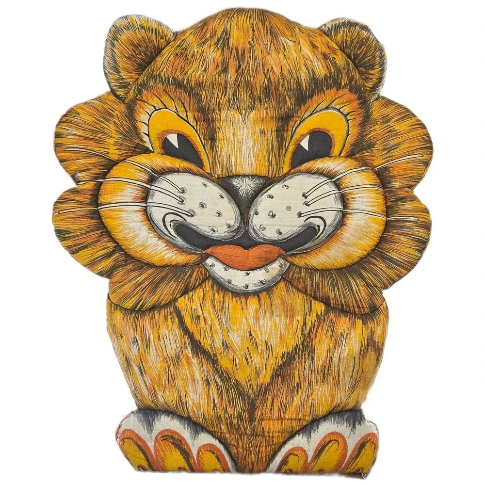 Vintage Richard The Lion Throw Pillow Cut & Sew 1960's Cartoon Big Eyes 15